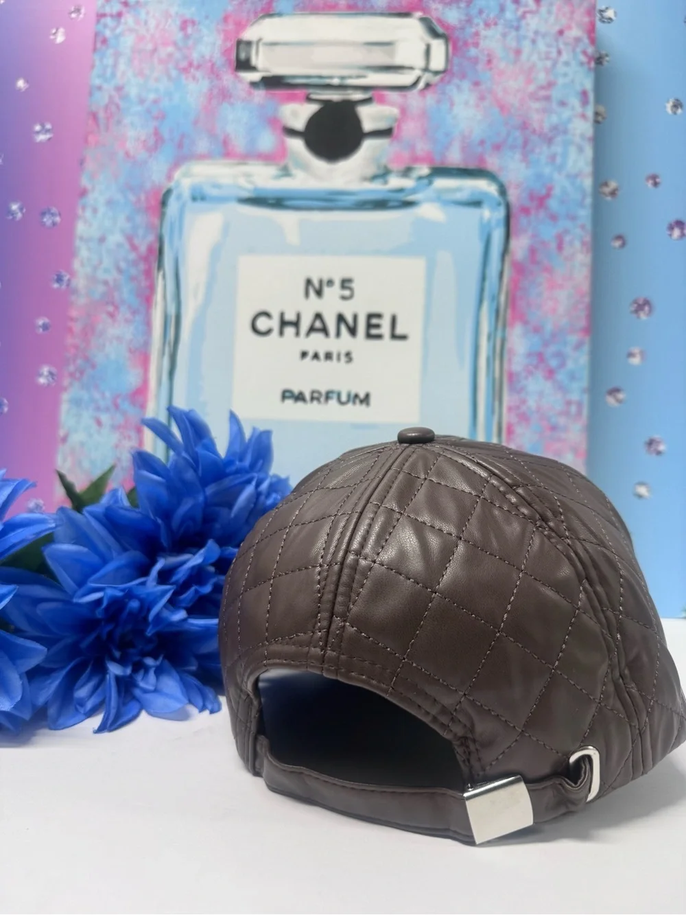 🌺OOAK CUSTOM VL/LEATHER CAMELLIA CRYSTAL HAT